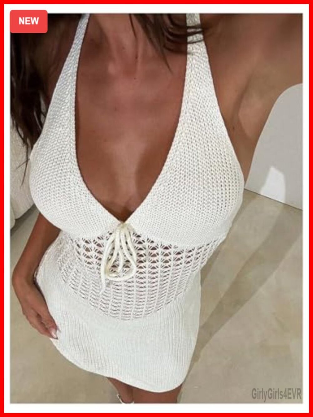 Crochet Beach Cover Up Dress Hollow Out Tie Backless Halter Swimsuit Coverup - Picture 3 of 6